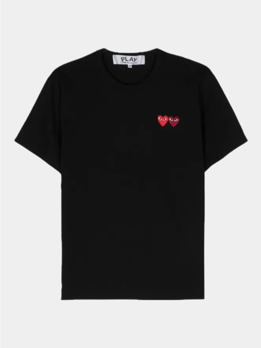COMME DES GARÇONS Black Tee with Twin Red Heart Patches